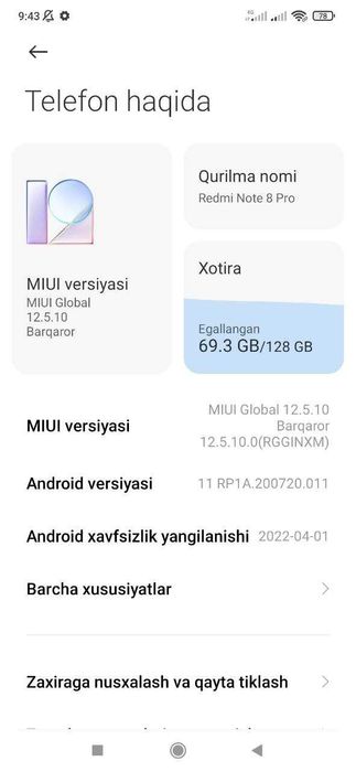 Redmi Note 8 Pro sotiladi 1 mill 500