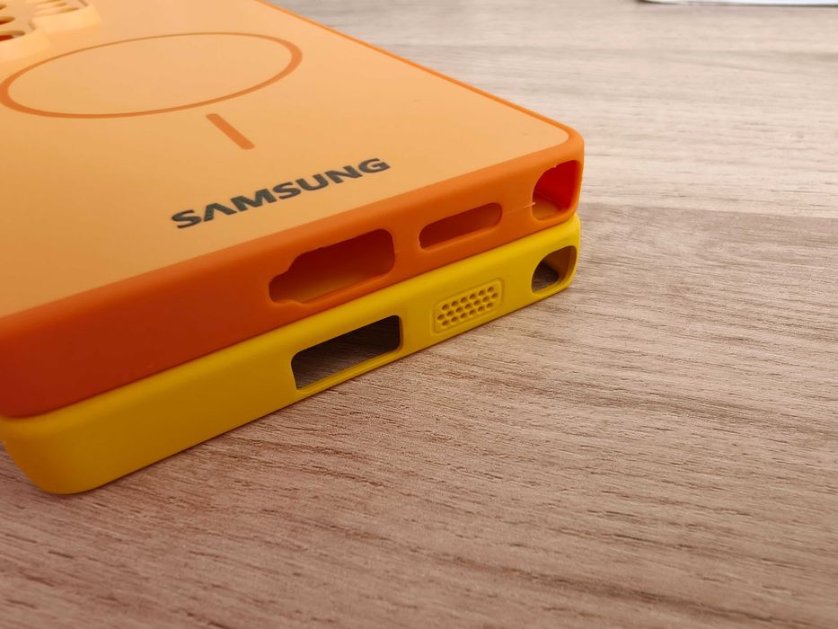 Калъф кейс течен силикон за Samsung Galaxy S25 Ultra - 2 броя: жълт и оранжев + бонус фолио протектор