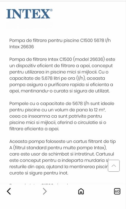Pompa piscina Intex C1500
