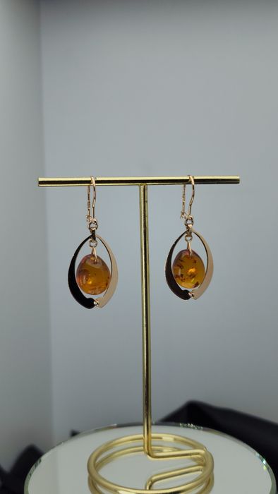 Рига заводские серьги с янтарем 585пробы 4.75грам