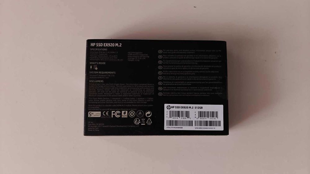 SSD 512GB HP EX920 PCI Express 3.0 x4 M.2 2280 NVMe 3200 MB sec. Nou