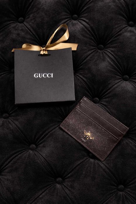 гучи кардхолдър портмоне ново кожено  пчела gucci унисекс кафяв кафяво