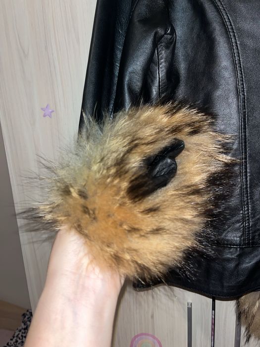 Дамско яке естествена кожа и яка от лисица