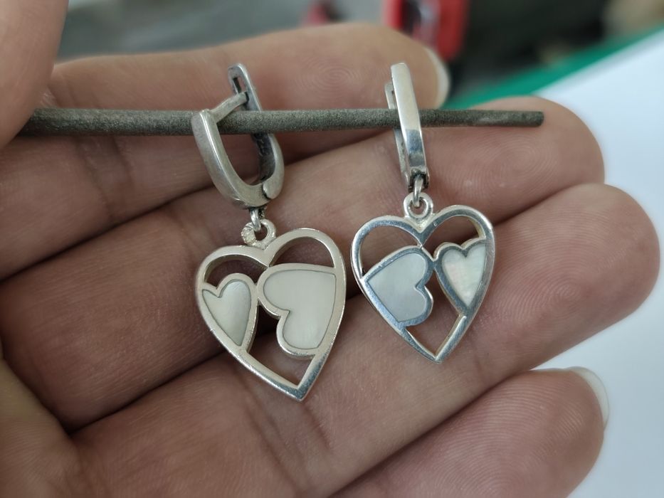 Сребърни обеци сърце със седеф 925