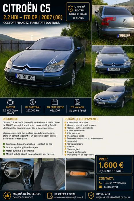 Vand citroen c5 an 2007 luna 8 ( preț negociabil )