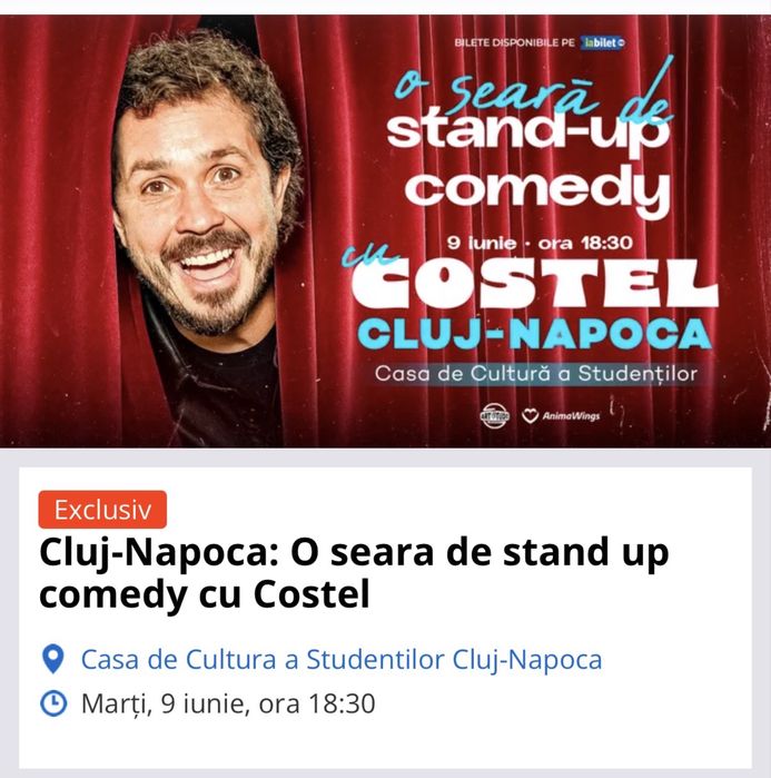 Vand bilete standup Costel 9 iunie Cluj