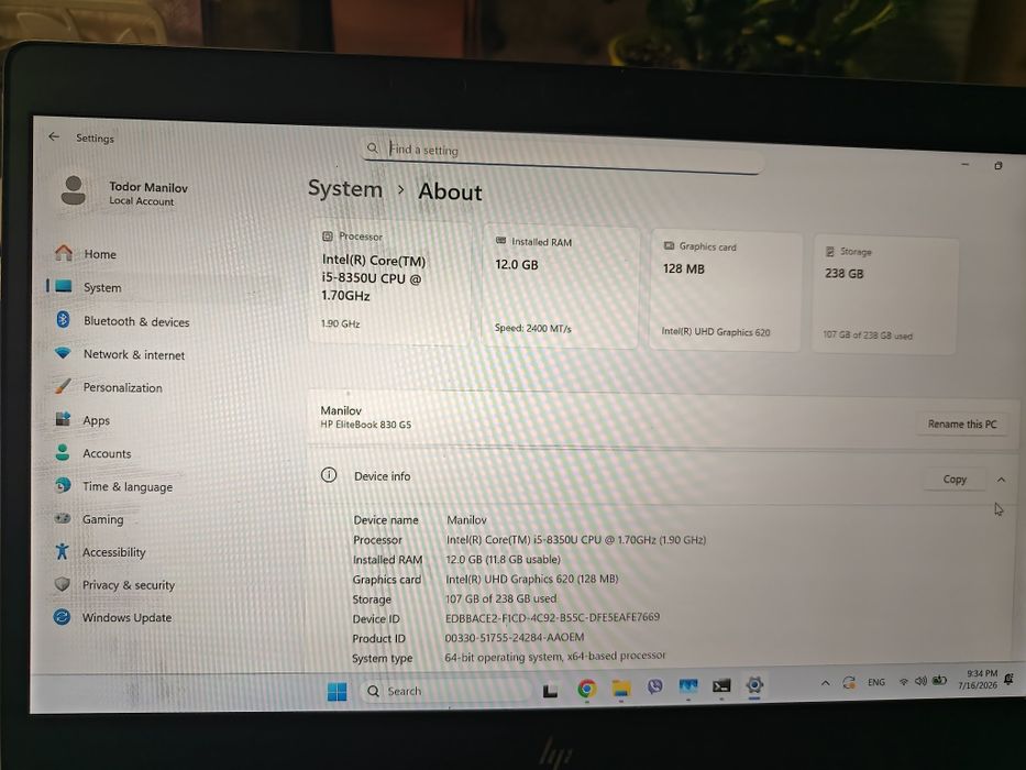 HP Elitebook 830 G5 i5 8or12Ram 256GB