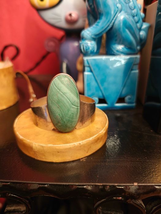 Антикварна сребърна гривна с естествен амазонит