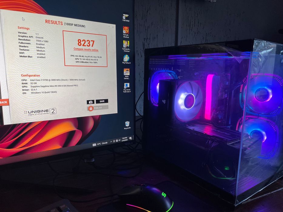 Unitate pc Gaming 1080p i7 gen 9 32gb ram ssd Nvme 512 gb hdd 3 tb video AMD 8gb