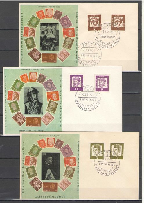 Германия 1961. Първодневен плик. Известни личности. 17 бр.
