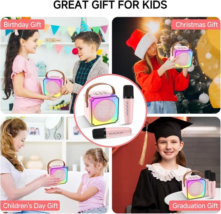 Мини караоке комплект – колонка с LED светлини + 2 безжични микрофона