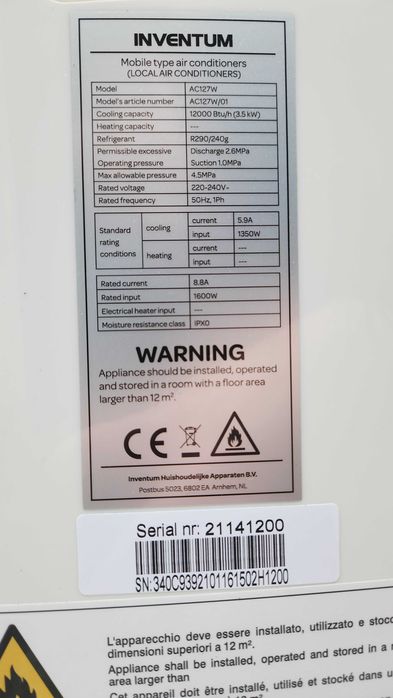 Подвижен климатик Inventum AC127W