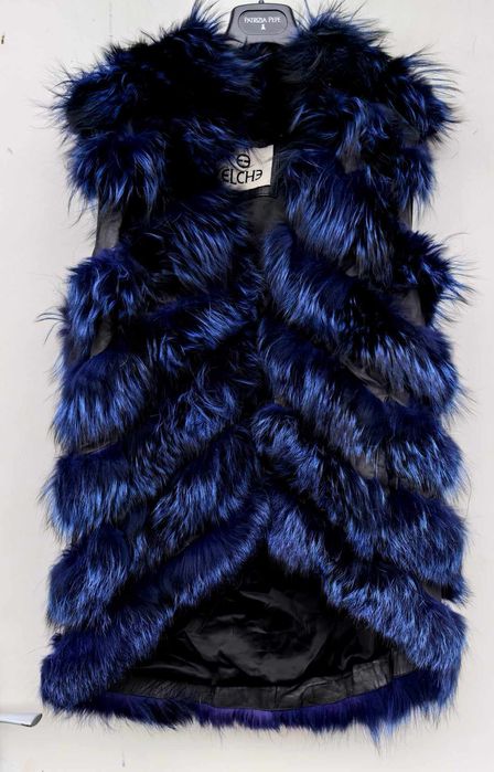 Естествен косъм лисица и телешка кожа уникален дамски елек М размер