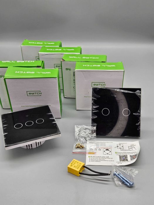 Смарт WiFi Стъклен Тъч Ключ за Осветление – Черен, 2 и 3 канала