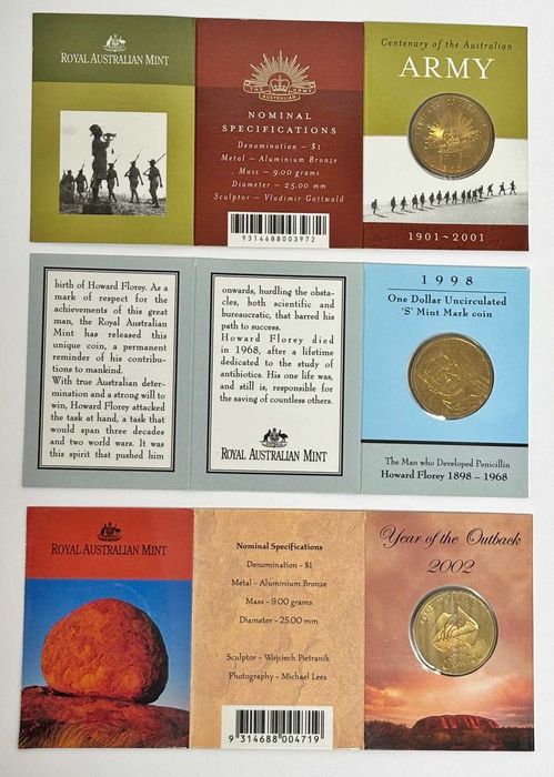 3 monede de 1$ australian comemorative de colectie