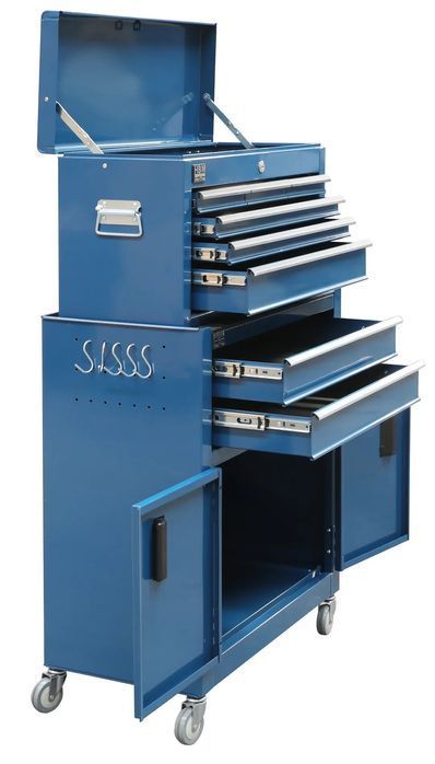 Dulap metalic premium pentru scule, 2 piese, 6 sertare si 2 usi, albas