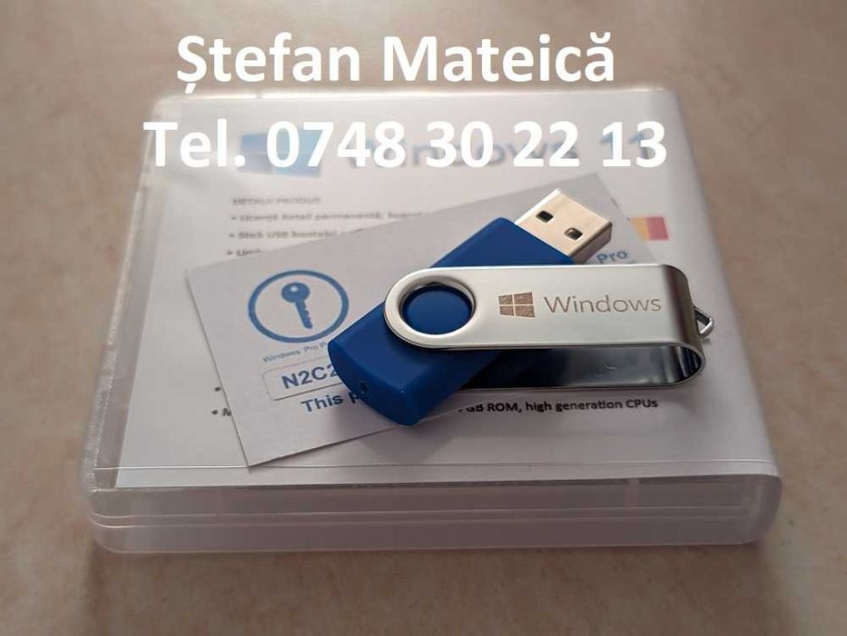 Stick USB nou nouț cu Windows 7, 8.1, 10, 11 Home Pro. Licență retail.