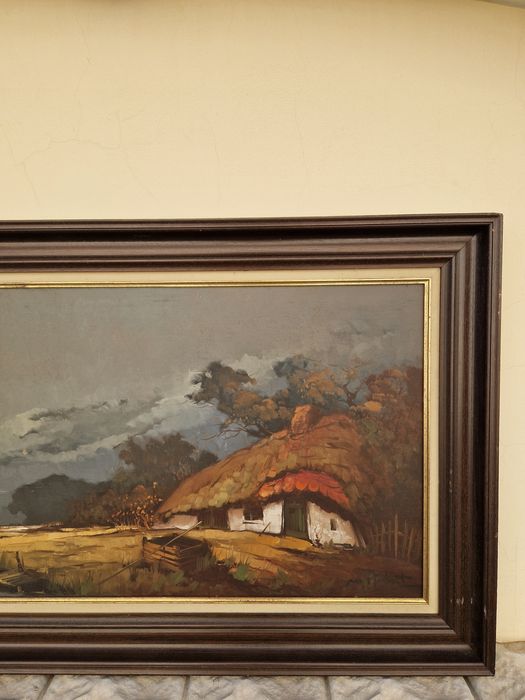 Стара голяма антикварна холандска картина масло върху платно