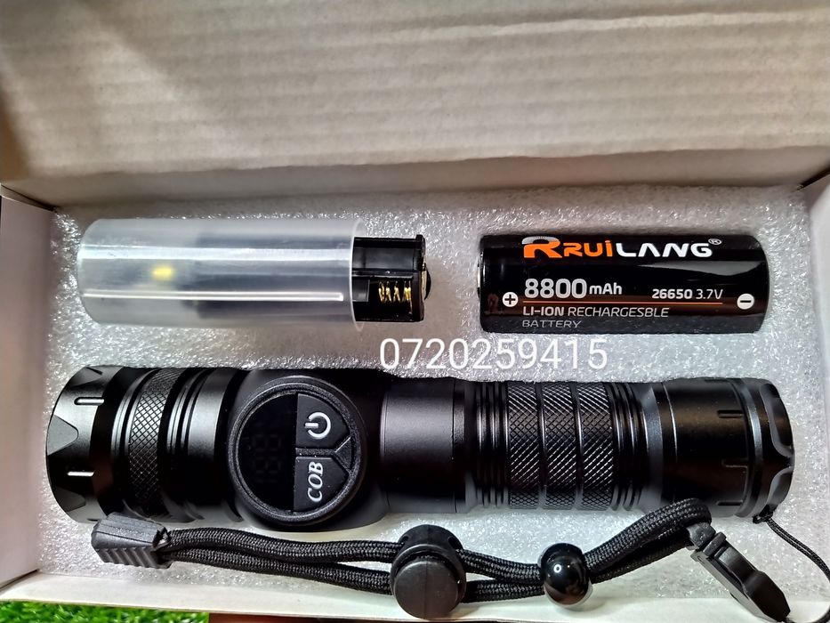 Lanterna LED Tip Laser+COB, Reincarcabila, USB, 5000 Lumeni, 9 Moduri