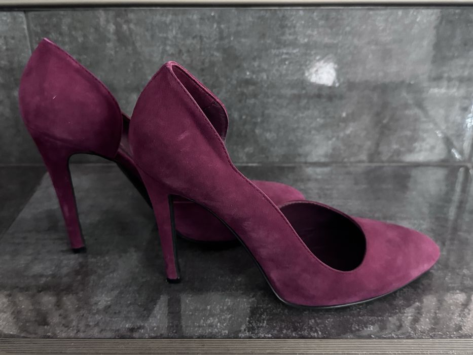 Pantofi toc piele intoarsa culoare visiuniu masura 38