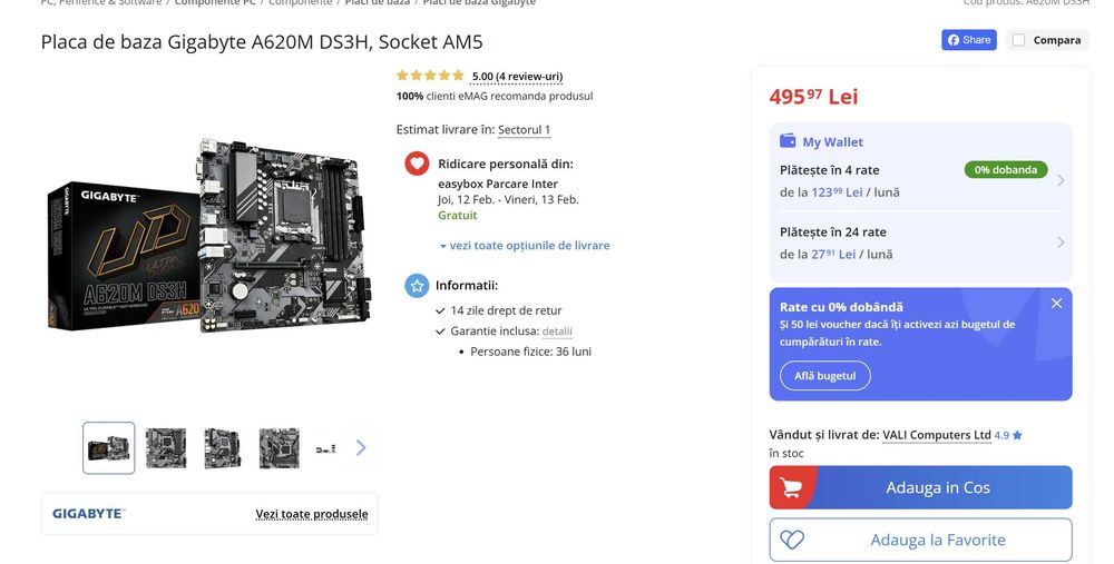 Kit Ryzen 5 7600, Ga-620M, 16Gb DDR5 6000, carcasa, sursa, cooler