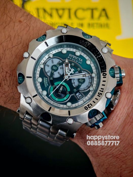 INVICTA Venom Reserve Silver green dial 54 mm, Инвикта нов часовник