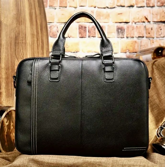 Мъжка луксозна кожена бизнес чанта (Офис Кежуал за лаптоп)Естест. кожа