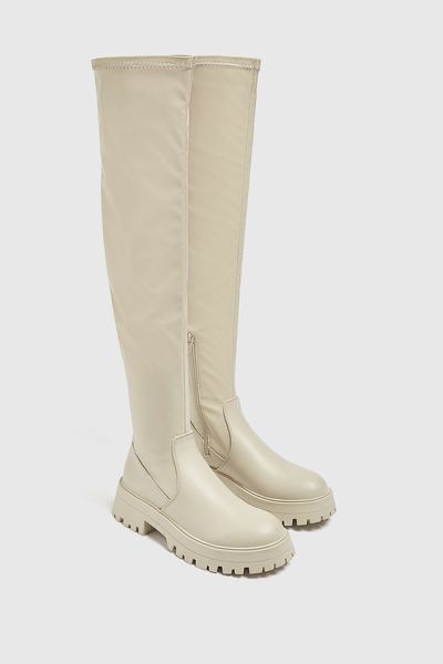 Pull and bear високи ботуши в цвят екрю Zara