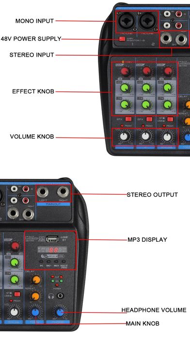 Смесителен пулт, 4 канален DJ Mixer с USB Player и Bluetooth,