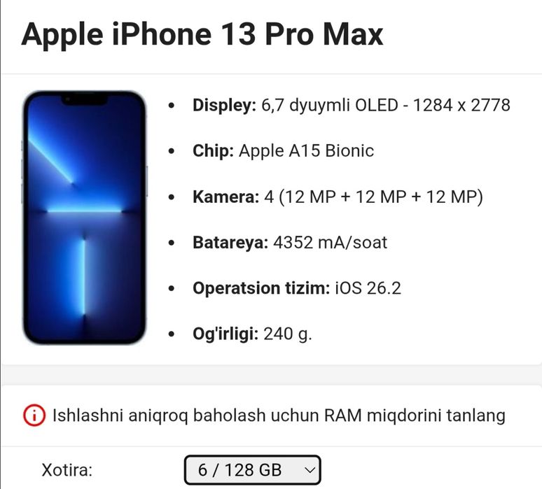Ayfon 13 pro max LL
