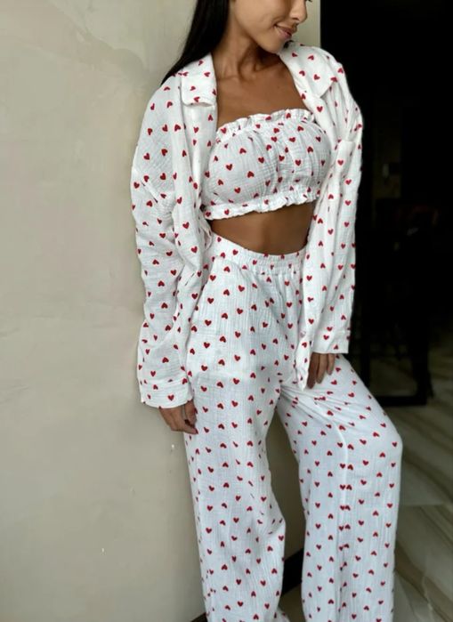 Костюмчик для дома и отдыха, Топ бандо+ брючки+ рубашка