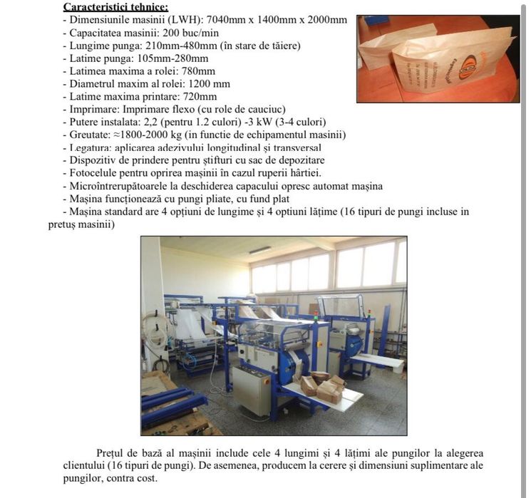 utilaj productie pungi hartie