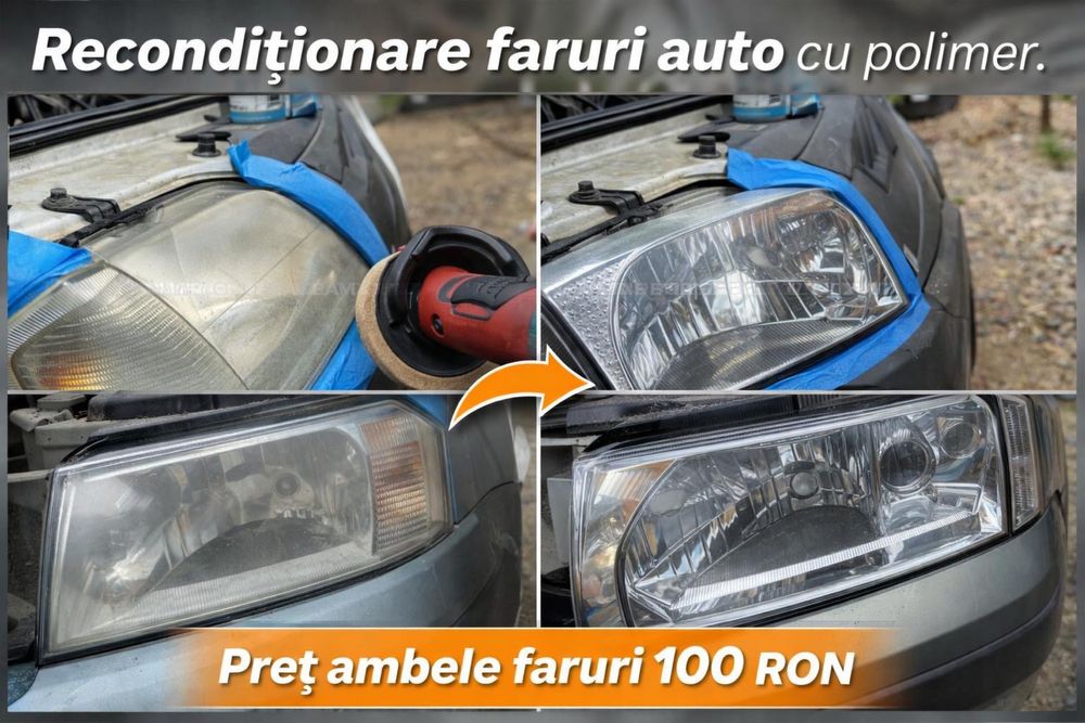Recondiționare faruri auto profesională cu polimer – claritate ca nouă!