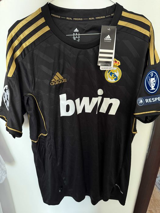 Tricou Ronaldo Real Madrid 2012 away negru fotbal badge-uri champions