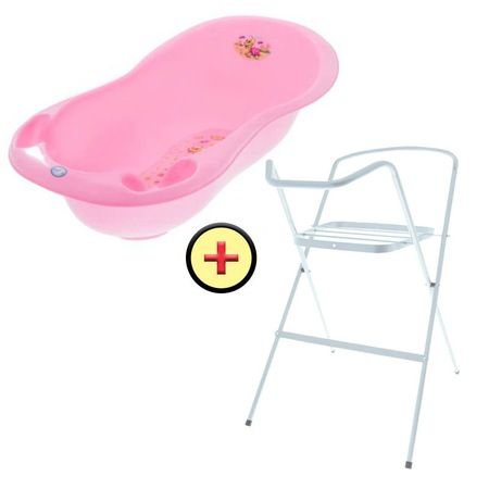 Set Cadita 102cm cu Suport metalic si Suport Anatomic Roz