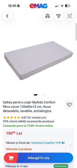 Patut bebe ikea Sundvik  + saltea cocos