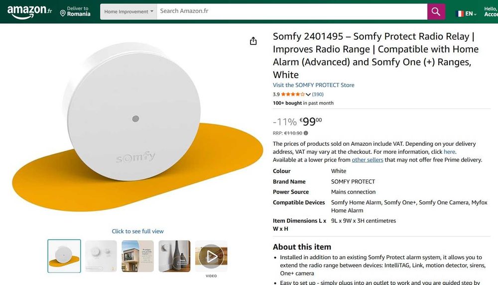 Somfy 2401495 – Releu radio Somfy Protect, alb