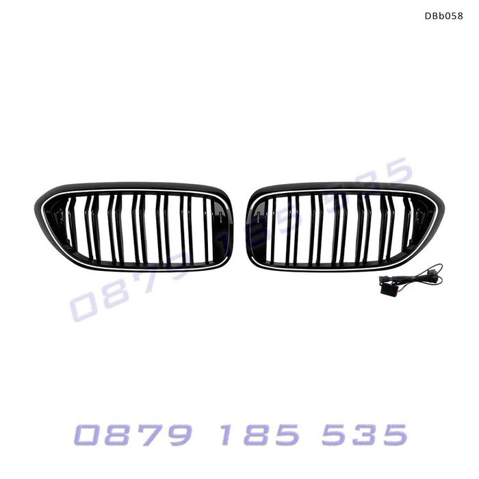 Двойни светещи LED бъбреци BMW G30 G31, черен гланц бмв предни решетки с лед светлини г30 г31