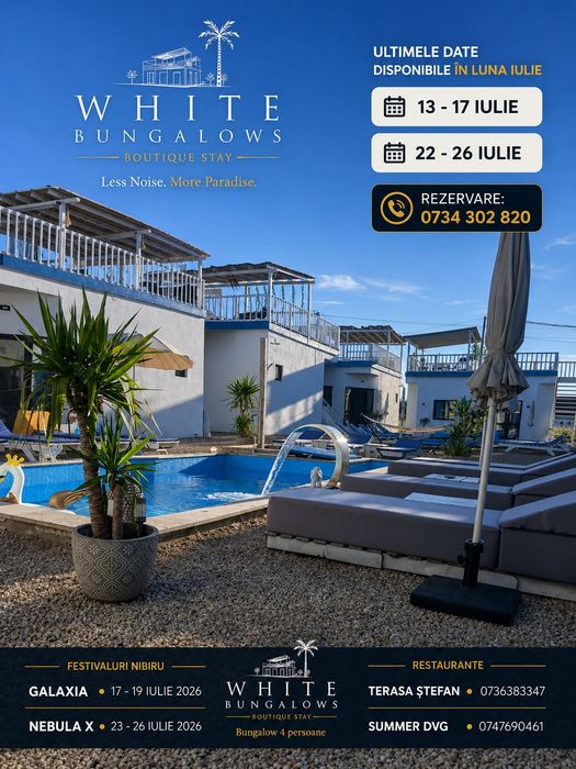 White Bungalows cazare Costinesti Nibiru Beach Please casuta cu piscina vedere la mare