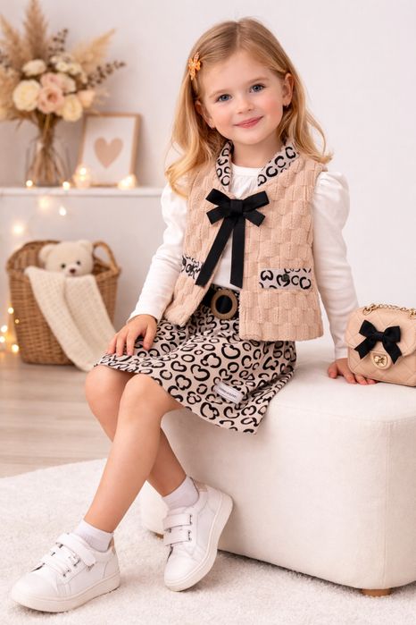 Детски комплект за момиче с пола и елек