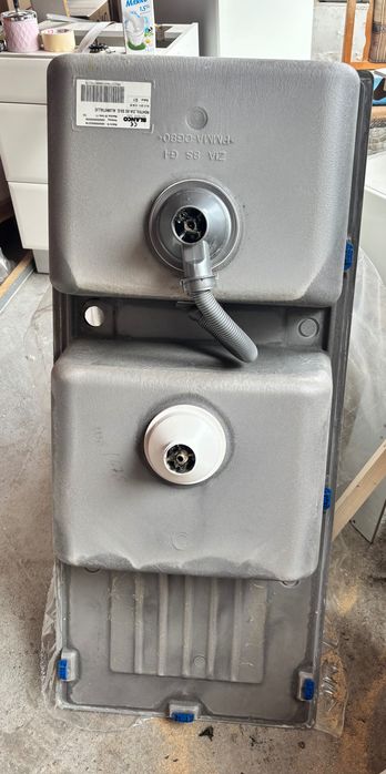 Chiuvetă granit mare 2 cuve + scurgător, gri, stare foarte bună