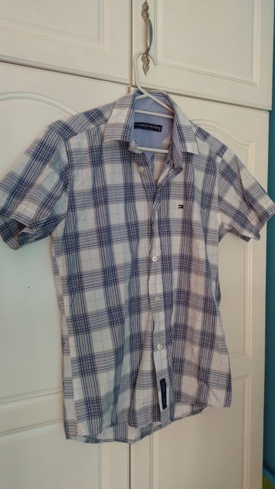 Мъжка риза Tommy Hilfiger, S/M, Къс ръкав, Зелена/Сива