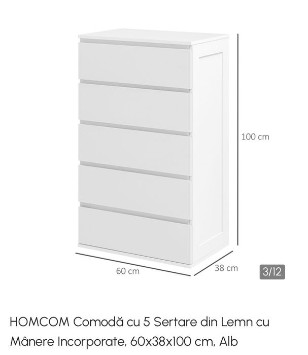 Comoda alba 5 sertare