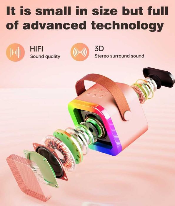 Безжична Bluetooth Караоке тонколонка с два микрофона - RGB LED светлини