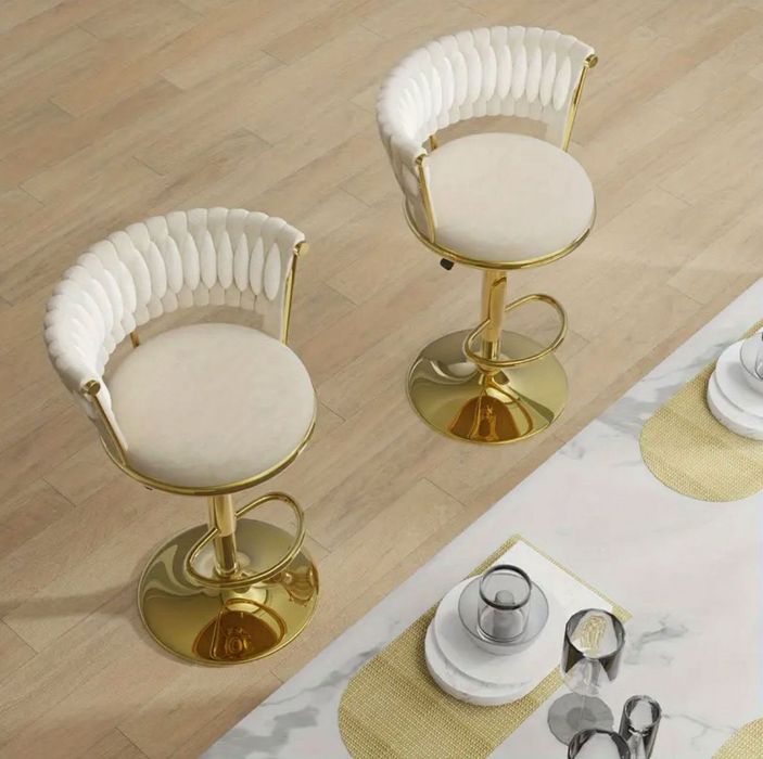 Set doua scaune rotative crem și picior auriu sau argintiu