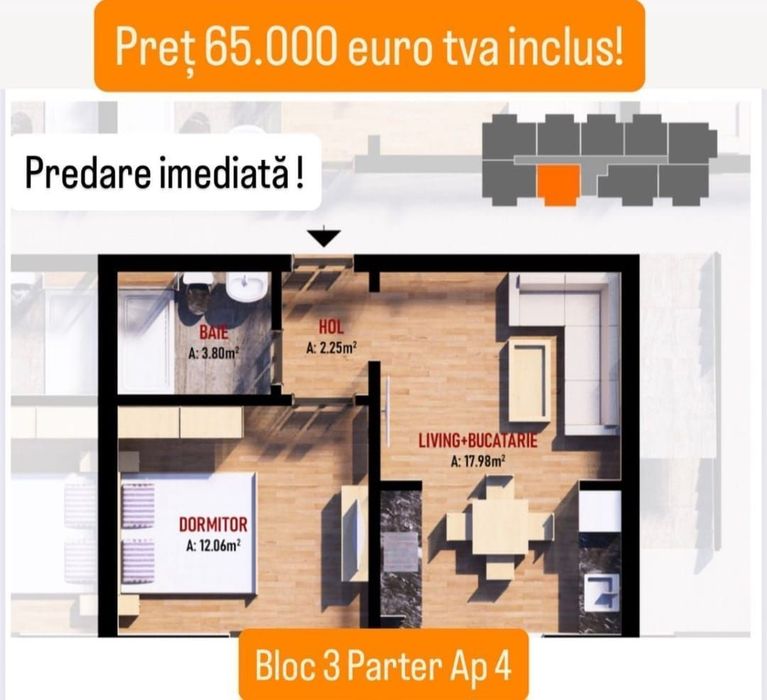 Ap. 2 Camere Studio-  Mutare Imediata, Cel Mai Mic Pret, Comision 0%