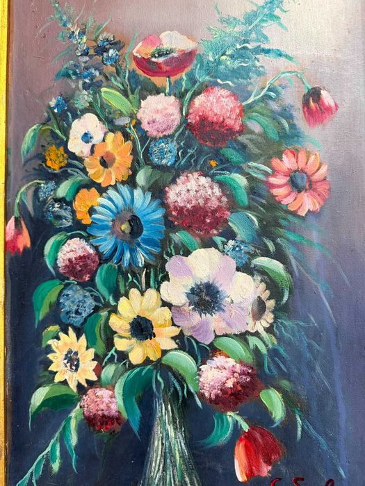 tablou pictat in ulei pe panza dim 40x60 cm pictura pe panzain ulei buchet de flori