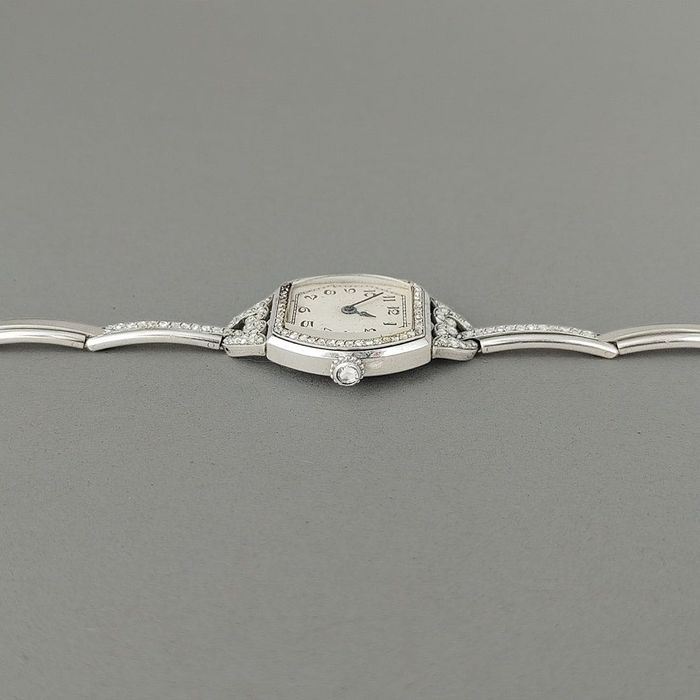 ceas Art Deco din platina cu diamante, Franta, functioneaza, certif.