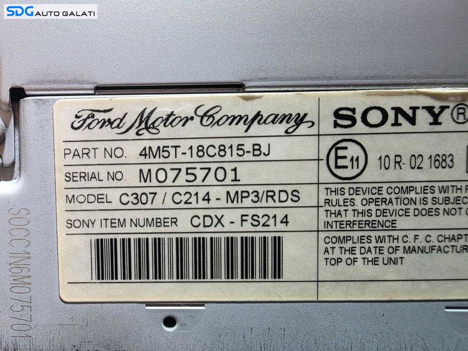 Radio CD Player Sony Ford Focus 2 2004 - 2010 Cod 4M5T-18C815-BJ [N6902]