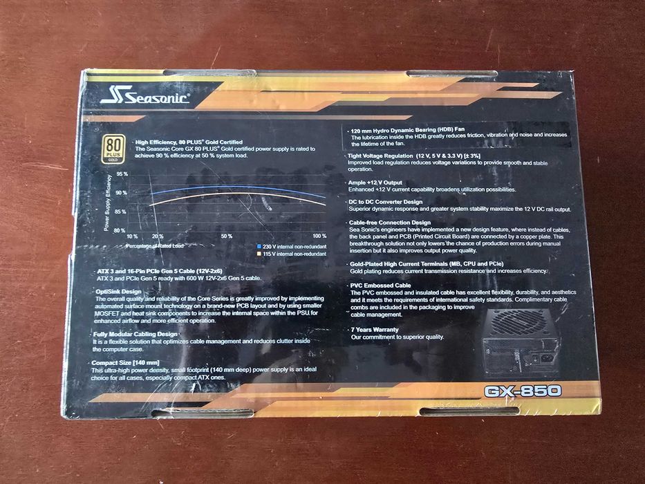 Ново захранване Seasonic GX-850 PSU 850W Full Modular PCIe5.1 Гаранция